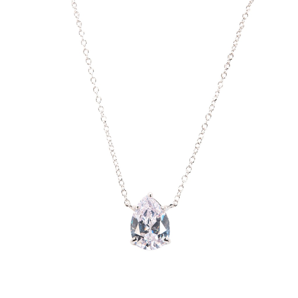 Cz By Kenneth Jay Lane Pear-Cut Cz Pendant Necklace In Rhodium Plated Brass Nwt 30$